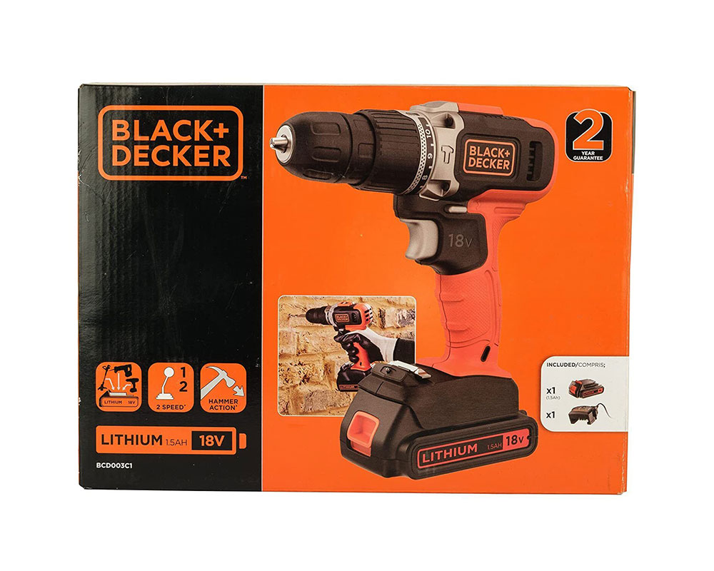 BLACK&DECKER CORDLESS HAMMER DRILL, 18V ORANGE/BLACK